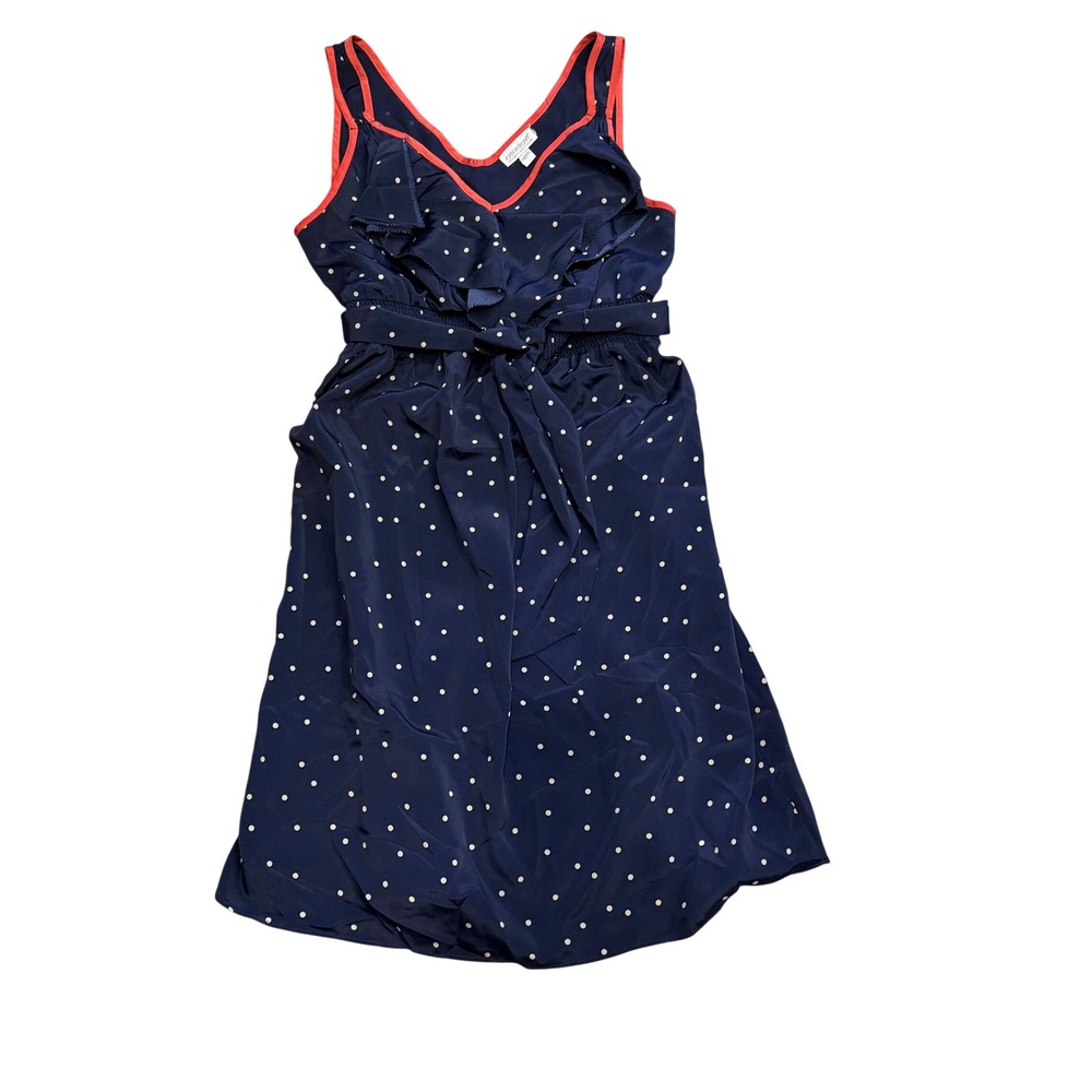 A Pea in the Pod Maternity Dress Medium Navy Blue Polka Dot Ruffle Smocked Waist